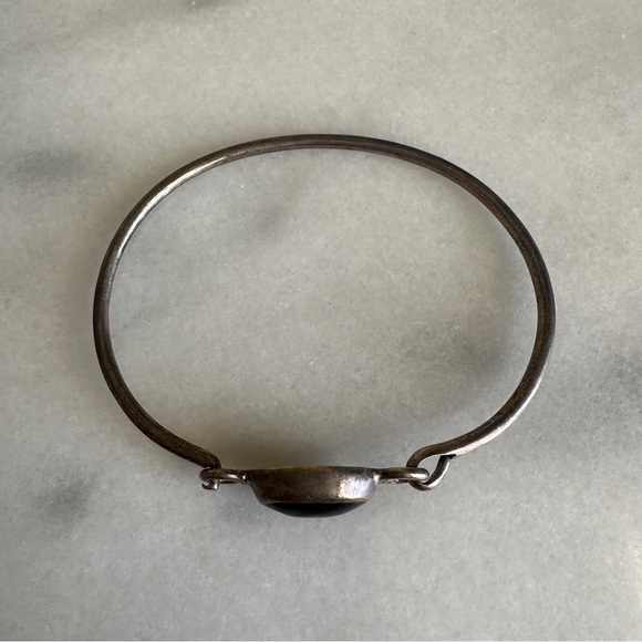 VINTAGE • Onyx & Silver Handmade Bracelet Mexico Goth Bohemian Rustic Witchy - Picture 3 of 9